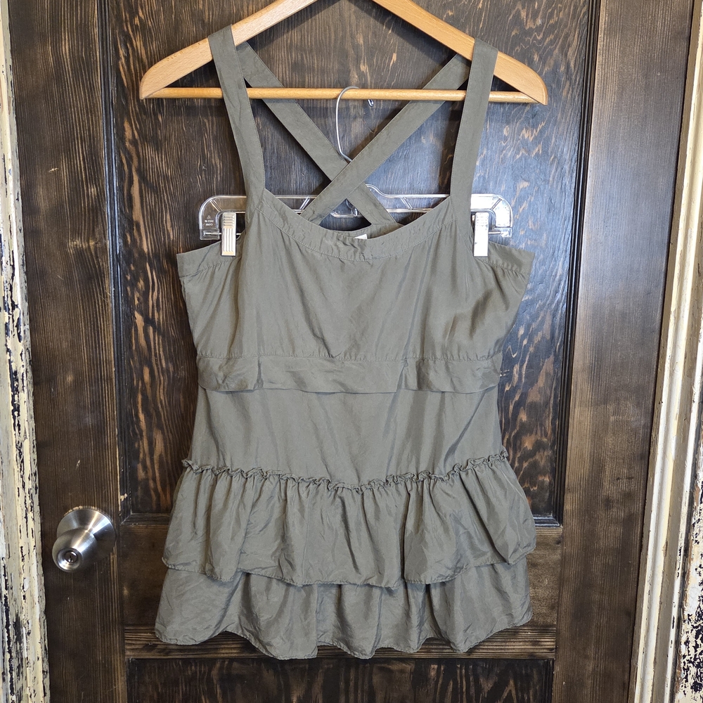 Banana Republic Sage Silk  Ruffled Tiered Crossback Straps Top